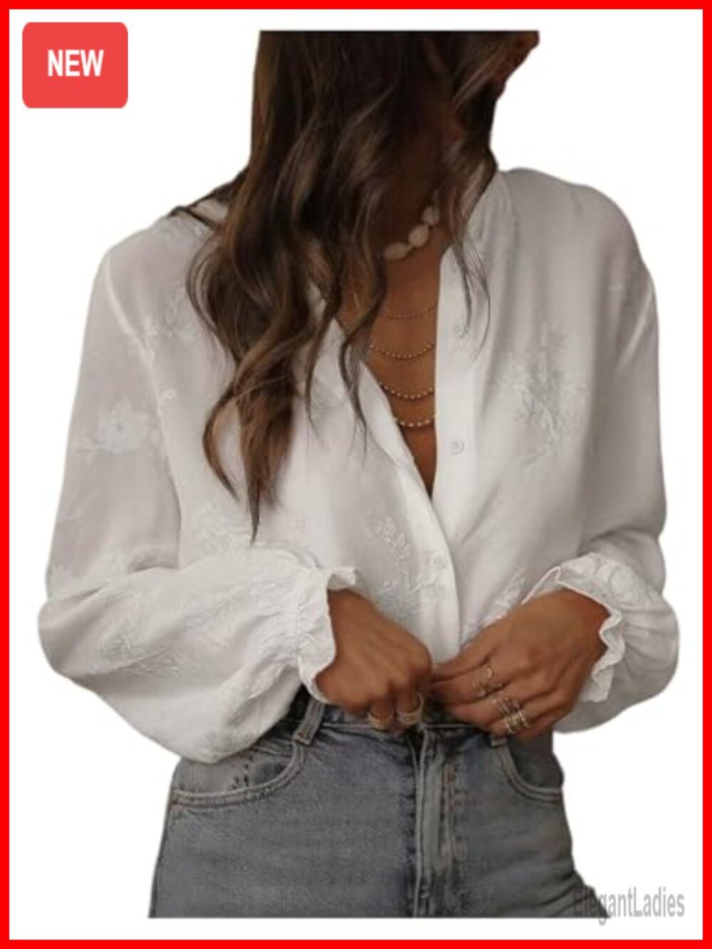 Peasant Embroidered Blouse Long Bell Sleeve Boho Tunic Top